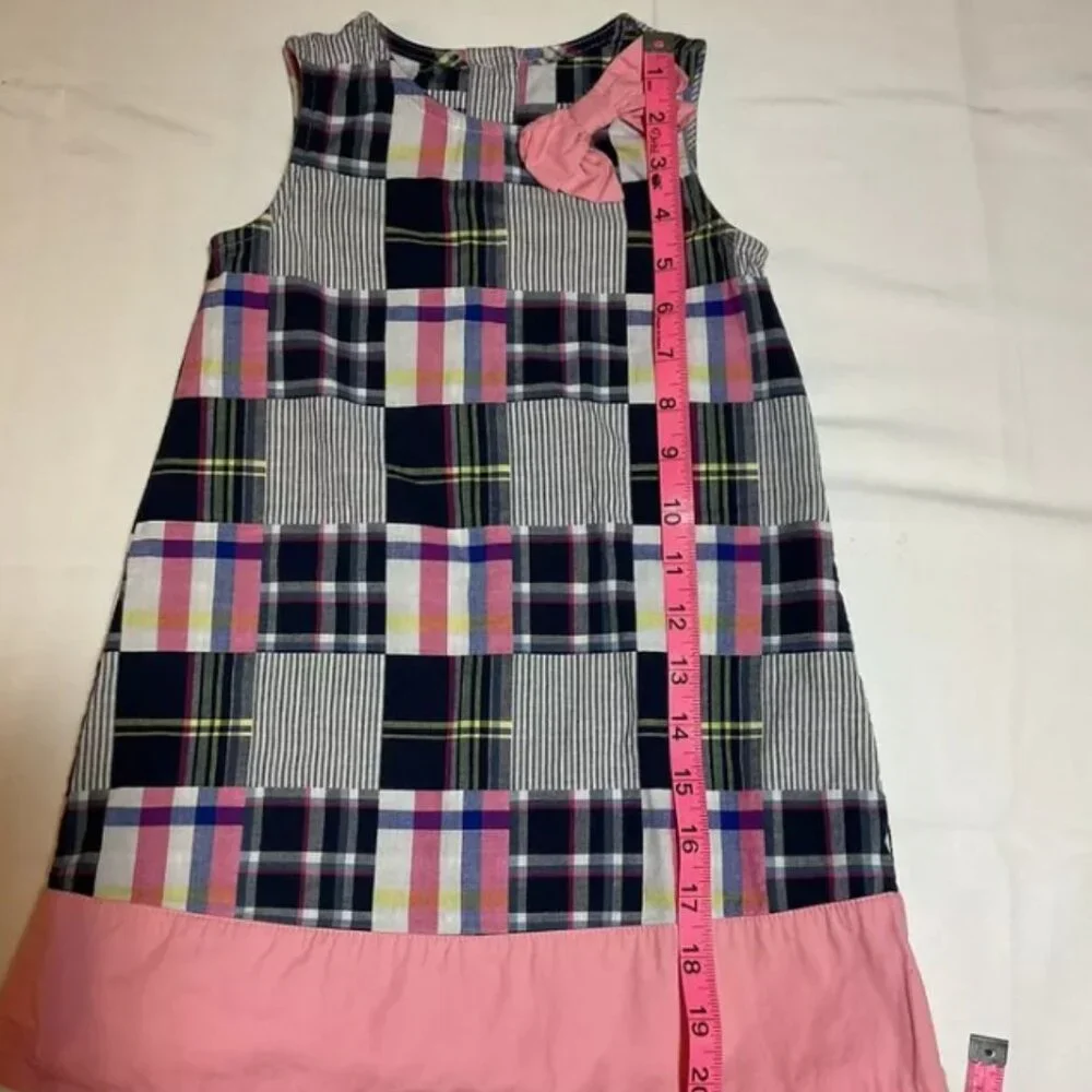 Gymboree Girls 5 Pink Blue Patchwork Quilt Sleeveless Dress Bow A-Line Preppy
